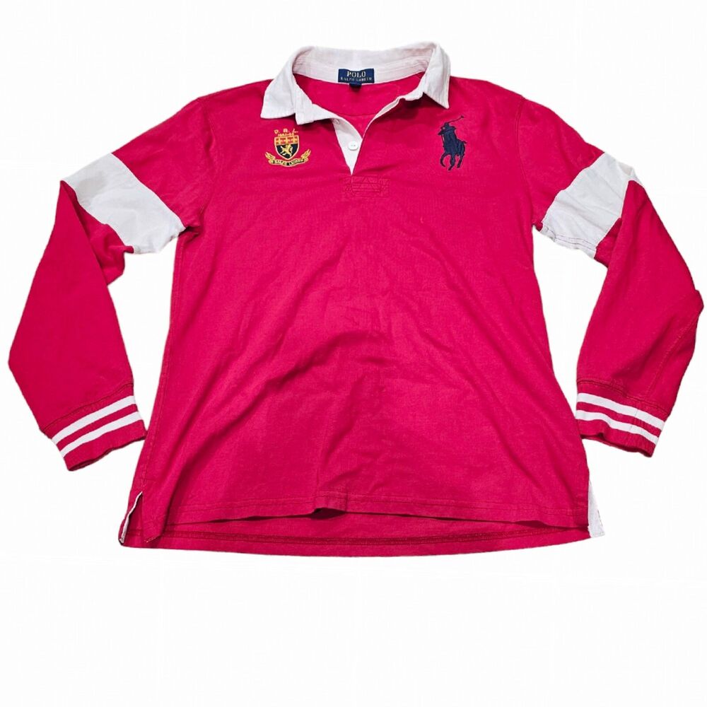 Polo Ralph Lauren Red Black Pony Lion Crest Long Sleeve Shirt US L Large 14-16